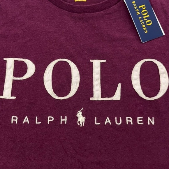Polo Ralph Lauren T Shirt Women Small Burgundy Graphic Logo Embroidered New - Picture 3 of 10
